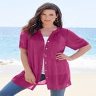 Plus Size Angelina Crinkle Crepe Y-Neck Short Sleeve Tunic image number null
