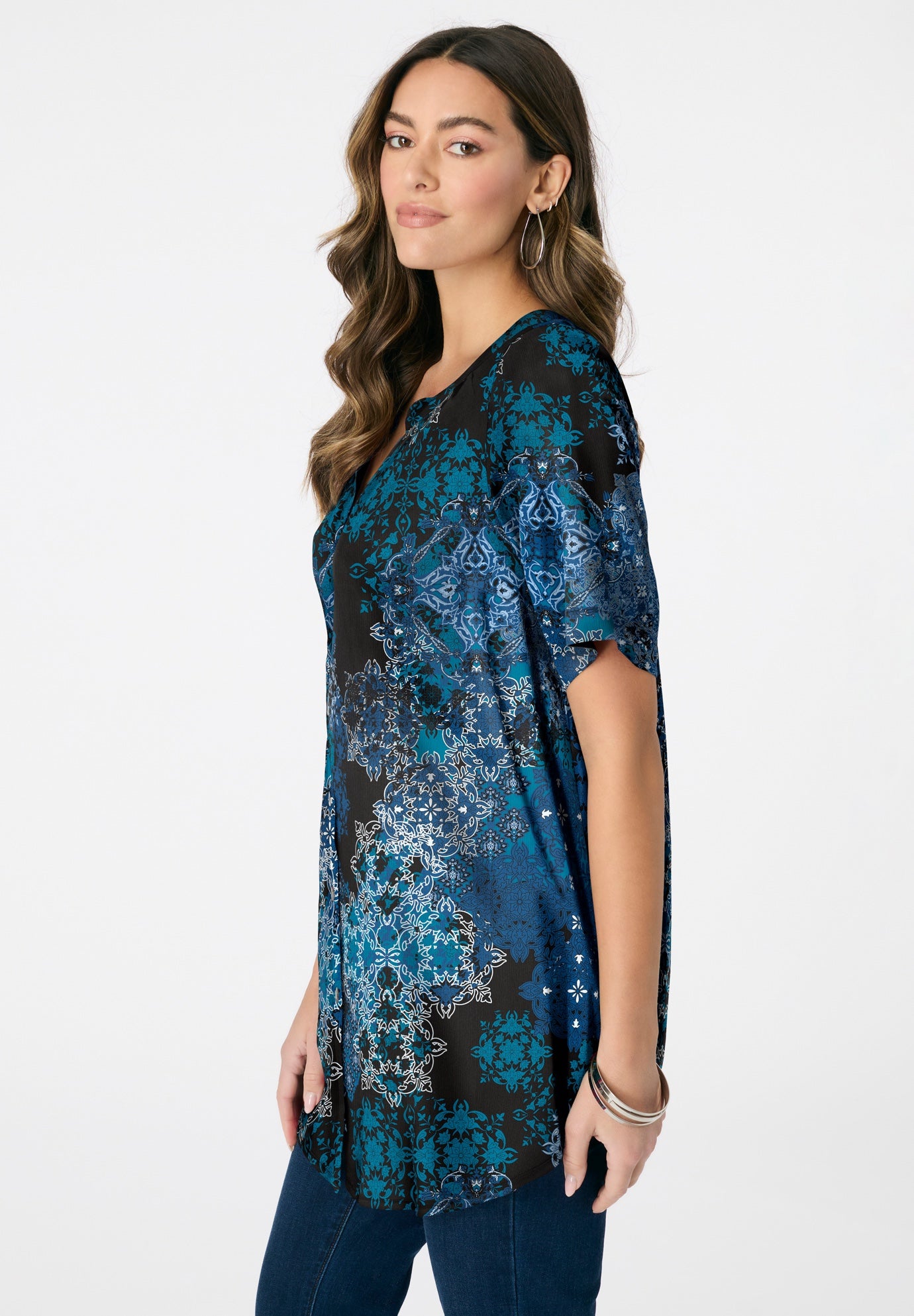 Plus Size Angelina Tunic Top – Short Sleeve, Flowy Fit, Everyday Comfort image number 2