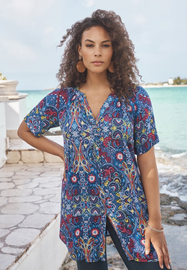 Plus Size Angelina Tunic Top – Short Sleeve, Flowy Fit, Everyday Comfort image number 0