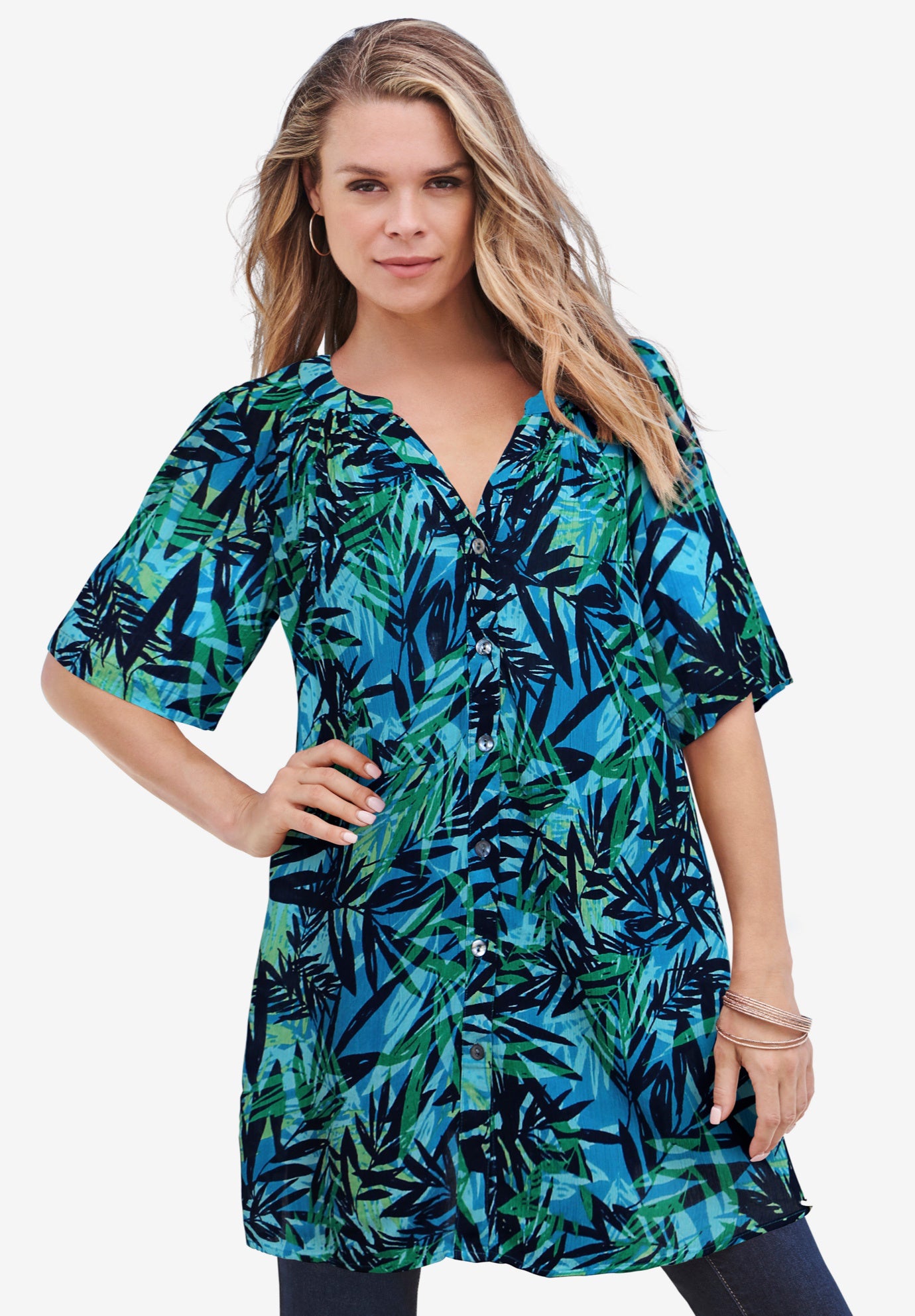 Plus Size Angelina Tunic Top &ndash; Short Sleeve, Flowy Fit, Everyday Comfort image number 0