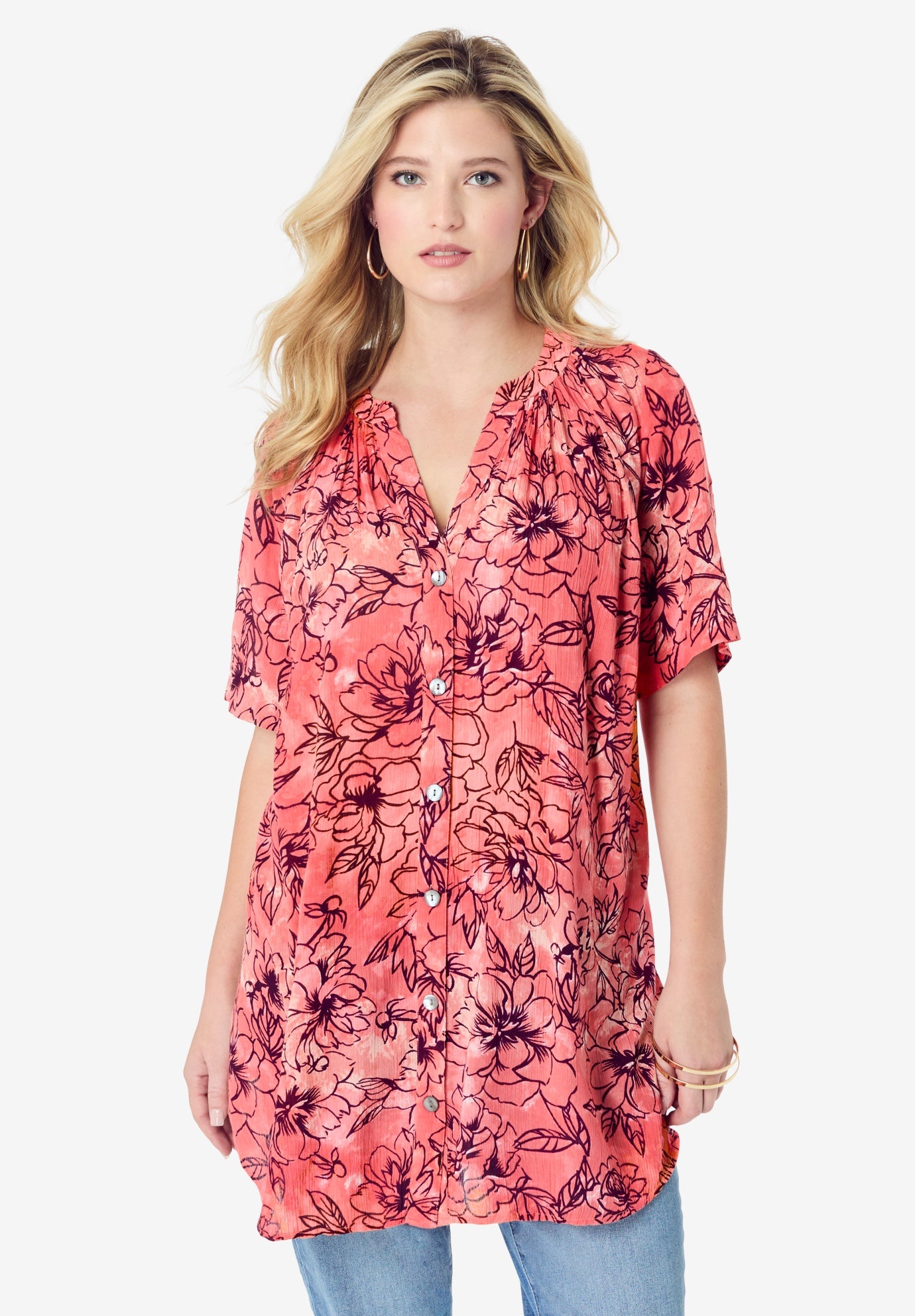 Plus Size Angelina Tunic Top &ndash; Short Sleeve, Flowy Fit, Everyday Comfort image number 0
