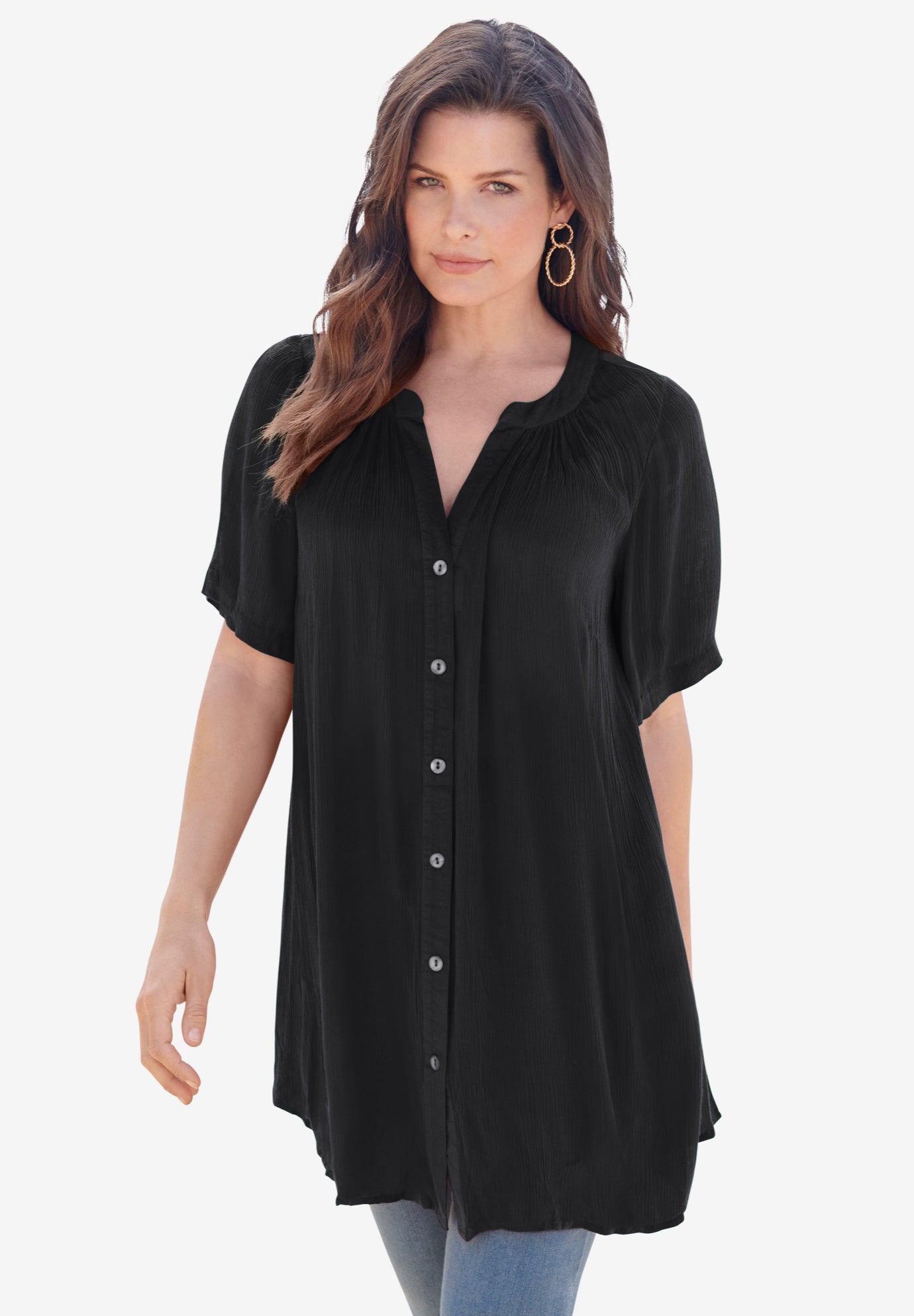 Plus Size Angelina Tunic Top &ndash; Short Sleeve, Flowy Fit, Everyday Comfort image number 0