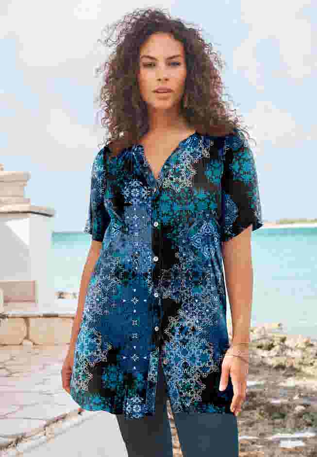 Plus Size Angelina Tunic Top – Short Sleeve, Flowy Fit, Everyday Comfort image number 0
