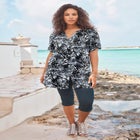 Plus Size Angelina Crinkle Crepe Y-Neck Short Sleeve Tunic image number null