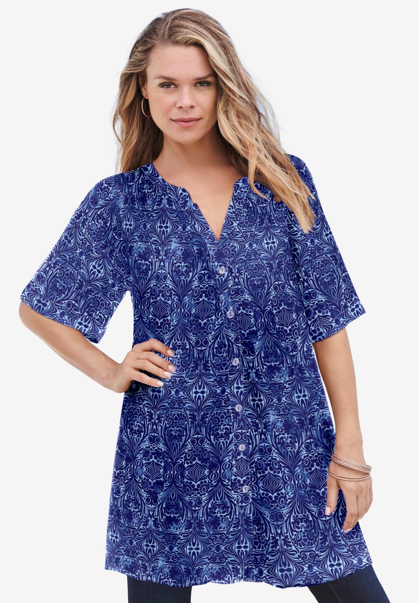 Plus Size Angelina Tunic Top &ndash; Short Sleeve, Flowy Fit, Everyday Comfort image number 0