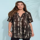 Plus Size Angelina Crinkle Crepe Y-Neck Short Sleeve Tunic image number null