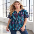 Plus Size Angelina Crinkle Crepe Y-Neck Short Sleeve Tunic image number null