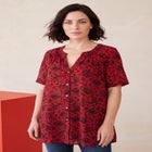 Plus Size Angelina Crinkle Crepe Y-Neck Short Sleeve Tunic image number 0