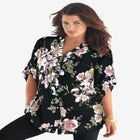 Plus Size Floral Y-Neck Pintuck Tunic &ndash; Adjustable Long Sleeve Button-Front, Relaxed Shirt Style image number null