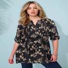 Plus Size Pintuck Tunic Blouse &ndash; Y-Neck & Roll-Tab Sleeves image number null