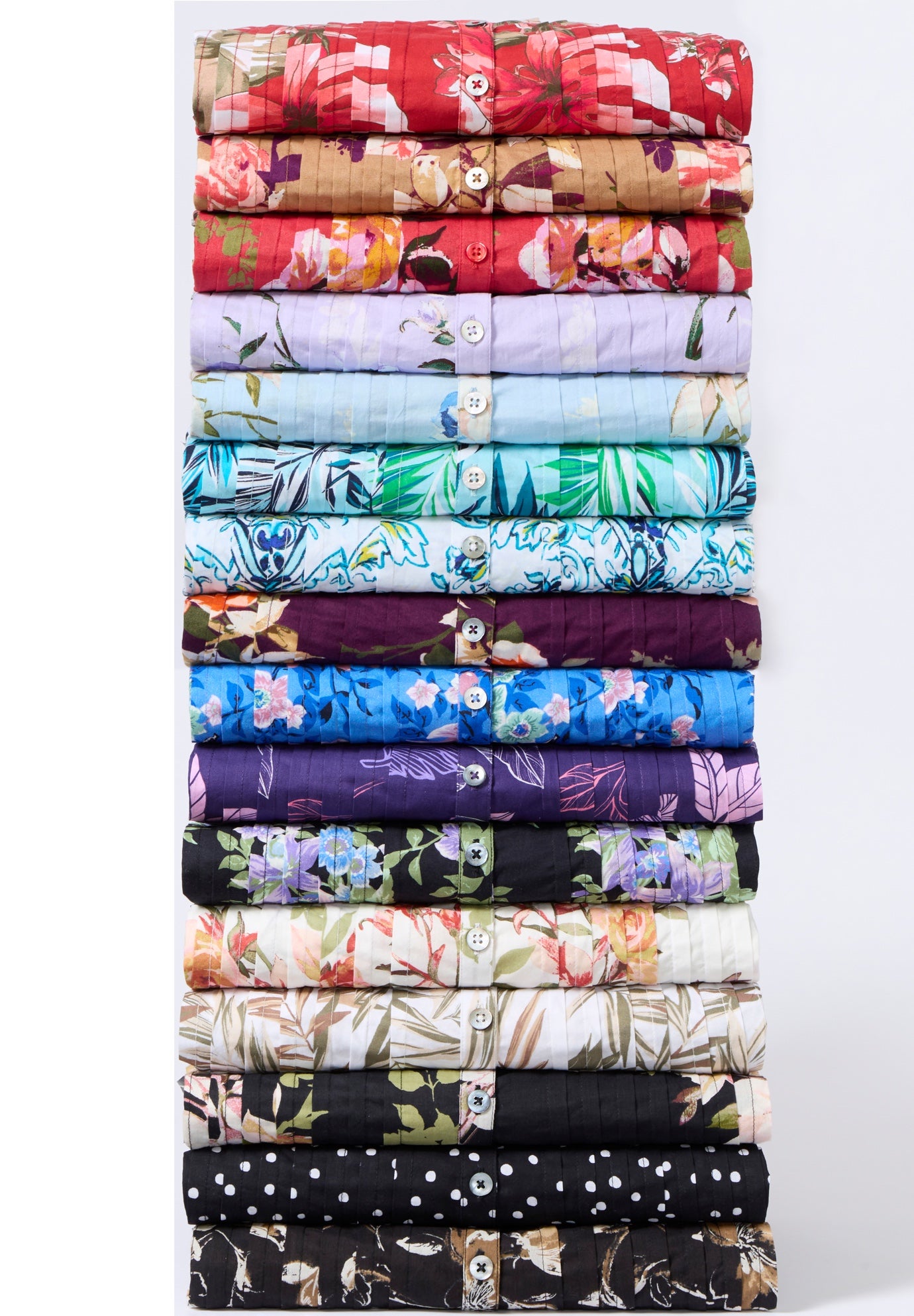 Plus Size Floral Y-Neck Pintuck Tunic &ndash; Adjustable Long Sleeve Button-Front, Relaxed Shirt Style image number 3