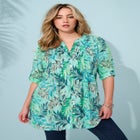 Plus Size Pintuck Tunic Blouse &ndash; Y-Neck & Roll-Tab Sleeves image number null