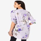 Plus Size Floral Y-Neck Pintuck Tunic – Adjustable Long Sleeve Button-Front, Relaxed Shirt Style image number null