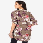 Plus Size Floral Y-Neck Pintuck Tunic &ndash; Adjustable Long Sleeve Button-Front, Relaxed Shirt Style image number null