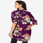 Plus Size Floral Y-Neck Pintuck Tunic – Adjustable Long Sleeve Button-Front, Relaxed Shirt Style image number null
