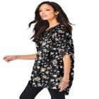 Plus Size Floral Y-Neck Pintuck Tunic – Adjustable Long Sleeve Button-Front, Relaxed Shirt Style image number null
