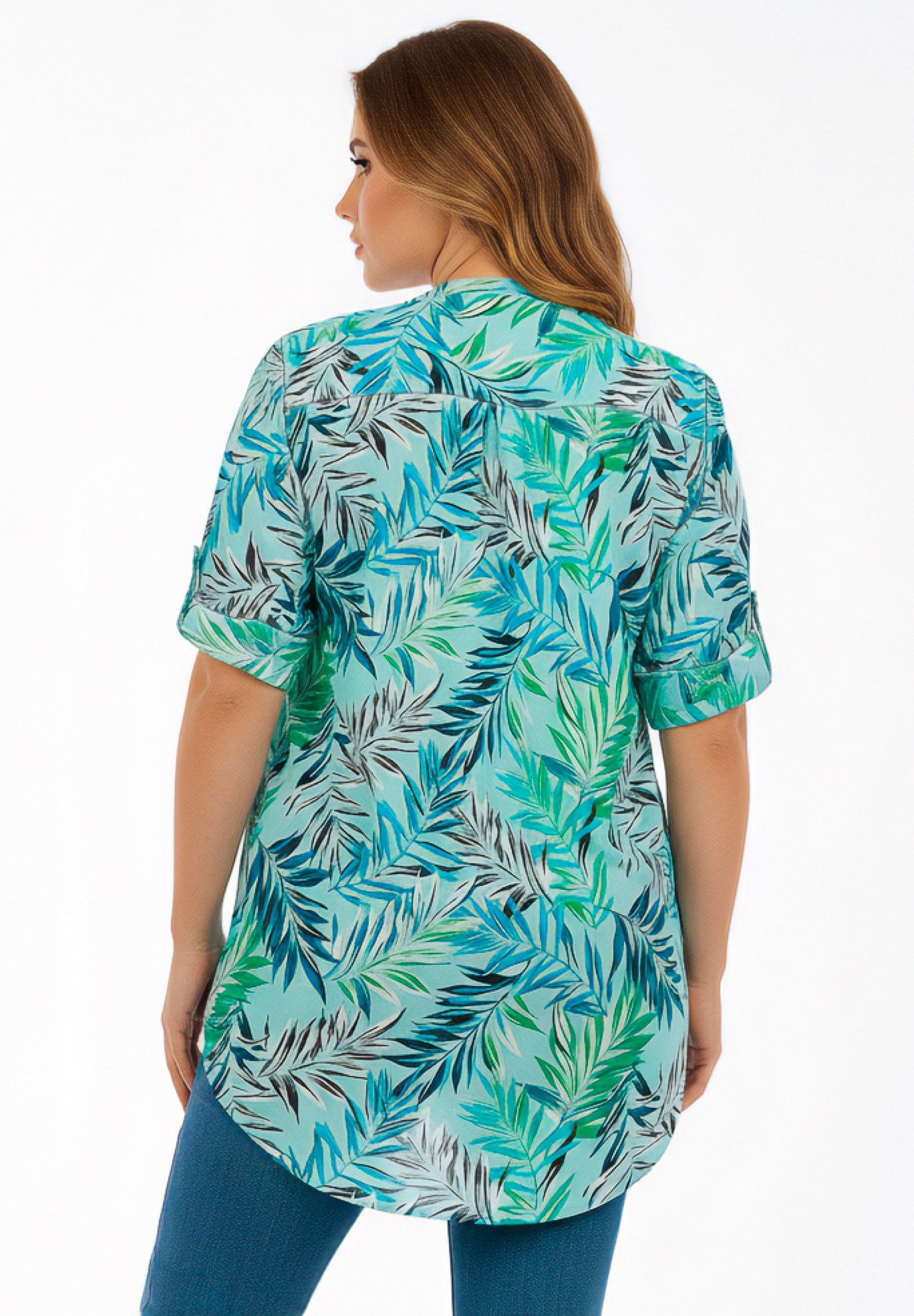 Plus Size Pintuck Tunic Blouse &ndash; Y-Neck & Roll-Tab Sleeves image number 1