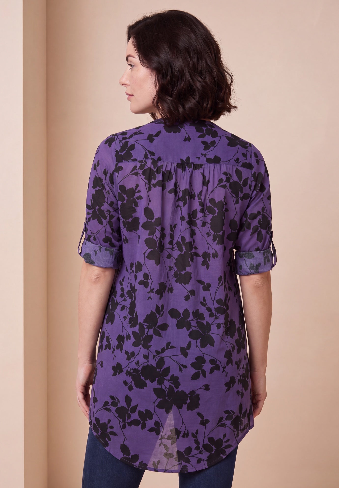 Plus Size Pintuck Tunic Blouse &ndash; Y-Neck & Roll-Tab Sleeves image number 1
