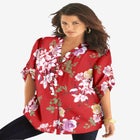 Plus Size Floral Y-Neck Pintuck Tunic &ndash; Adjustable Long Sleeve Button-Front, Relaxed Shirt Style image number null