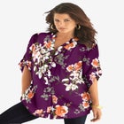 Plus Size Floral Y-Neck Pintuck Tunic – Adjustable Long Sleeve Button-Front, Relaxed Shirt Style image number null