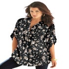 Plus Size Floral Y-Neck Pintuck Tunic – Adjustable Long Sleeve Button-Front, Relaxed Shirt Style image number null