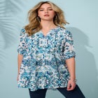 Plus Size Pintuck Tunic Blouse &ndash; Y-Neck & Roll-Tab Sleeves image number null