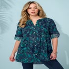 Plus Size Pintuck Tunic Blouse &ndash; Y-Neck & Roll-Tab Sleeves image number null