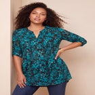 Plus Size Pintuck Tunic Blouse &ndash; Y-Neck & Roll-Tab Sleeves image number 0