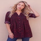 Plus Size Pintuck Tunic Blouse &ndash; Y-Neck & Roll-Tab Sleeves image number 0