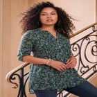 Plus Size Pintuck Tunic Blouse &ndash; Y-Neck & Roll-Tab Sleeves image number 0