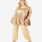Plus-Size 2 Piece S/S Sequin Top and Pant Set image number null