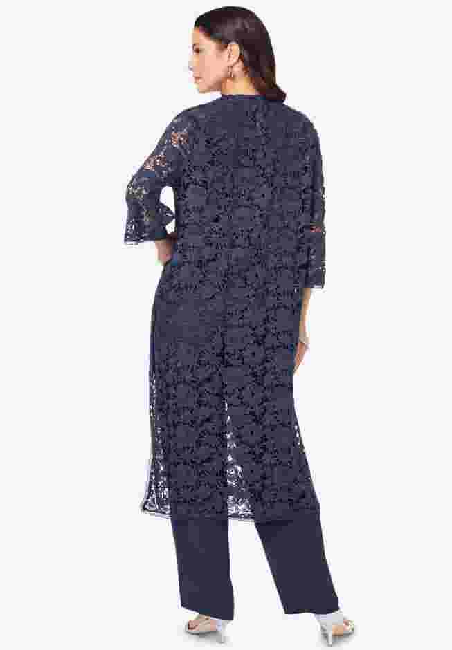 Plus Size Lace Duster & Pant Set image number 1