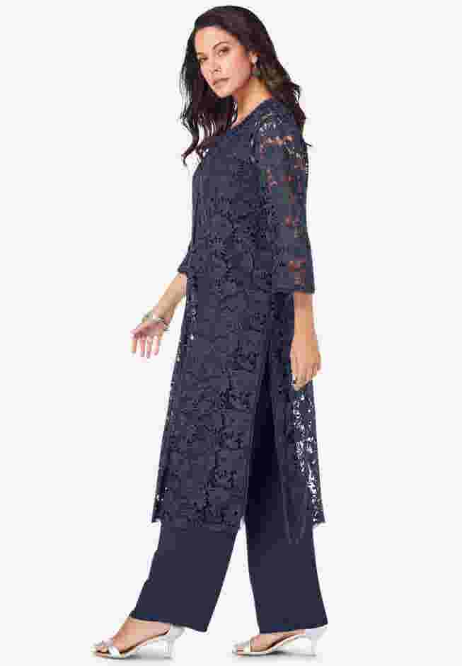 Plus Size Lace Duster & Pant Set image number 2