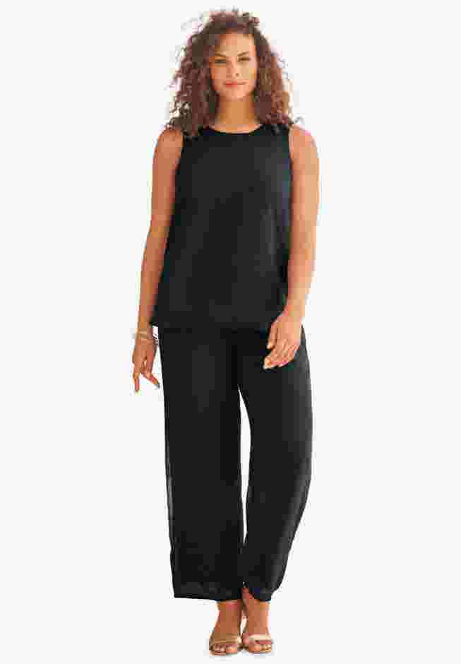 Plus Size Lace Duster & Pant Set image number 4