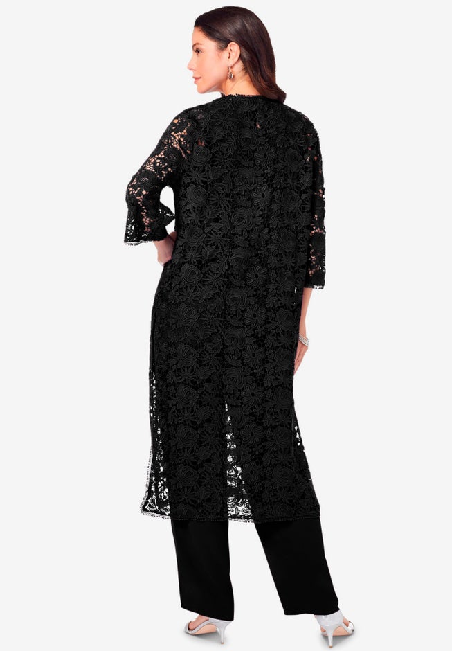 Plus Size 3-Piece Allover Lace Duster Pant Set – Formal Wear image number 1