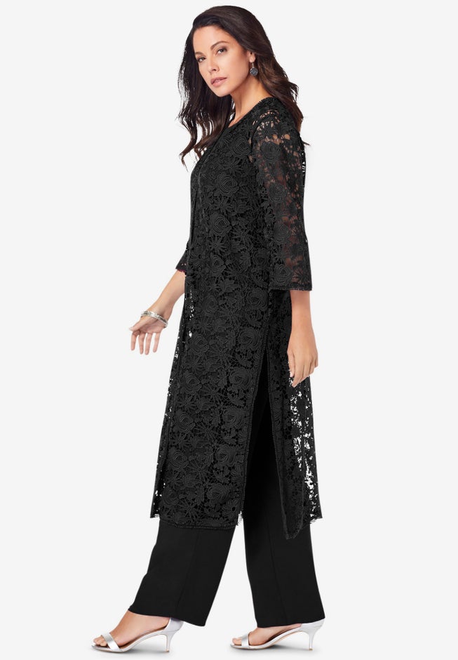 Plus Size 3-Piece Allover Lace Duster Pant Set – Formal Wear image number 2