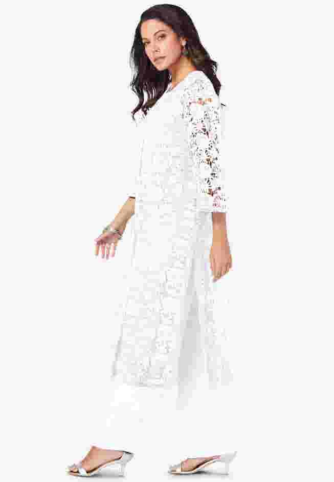 Plus Size 3-Piece Allover Lace Duster Pant Set – Formal Wear image number 2
