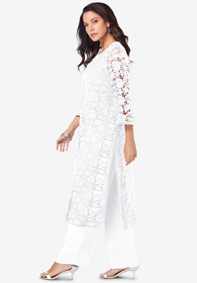 Plus Size 3-Piece Allover Lace Duster Pant Set – Formal Wear image number 2