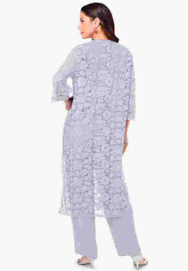 Plus Size 3-Piece Allover Lace Duster Pant Set – Formal Wear image number 2
