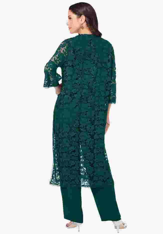 Plus Size 3-Piece Allover Lace Duster Pant Set – Formal Wear image number 1