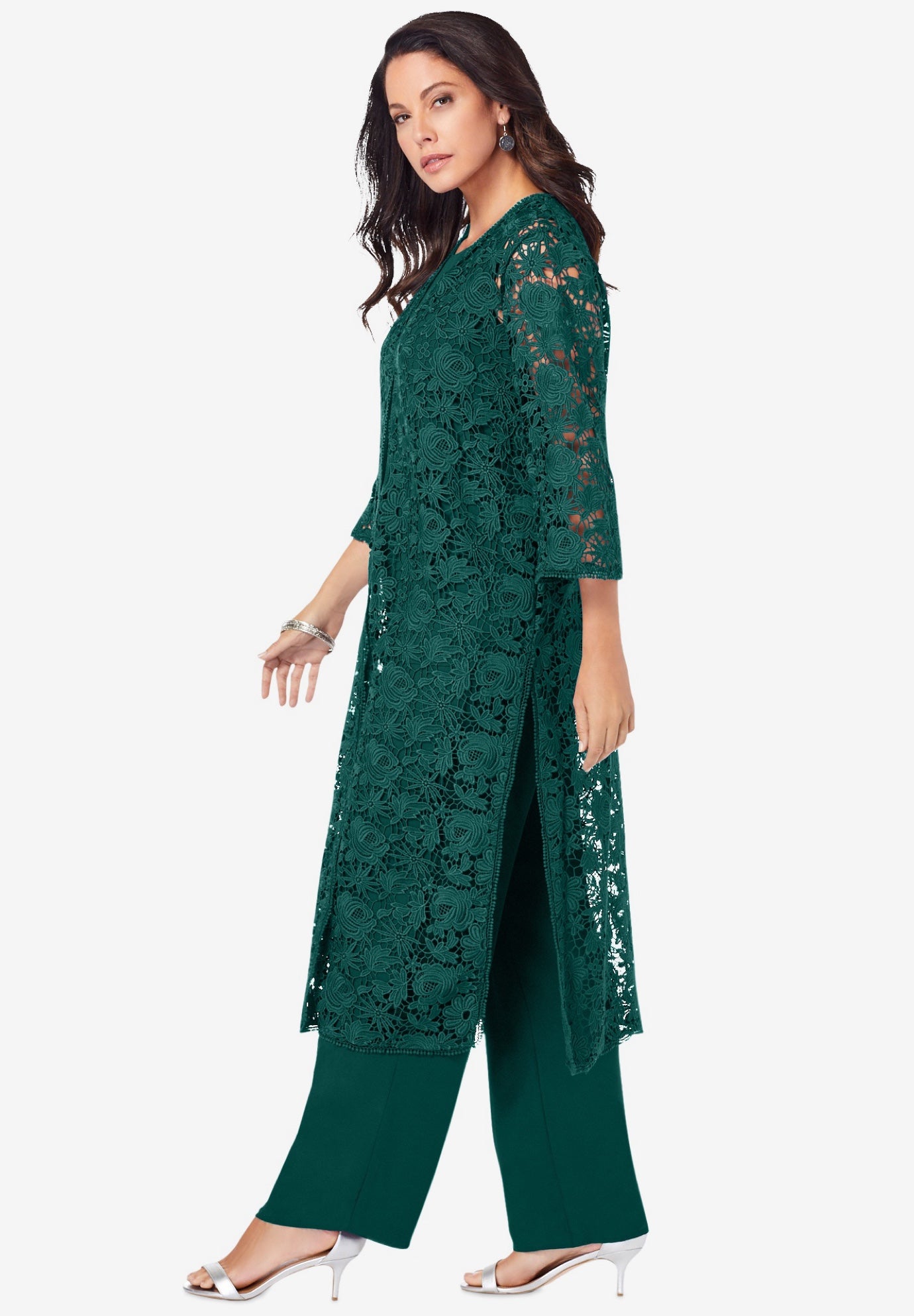 Plus Size 3-Piece Allover Lace Duster Pant Set – Formal Wear image number 2