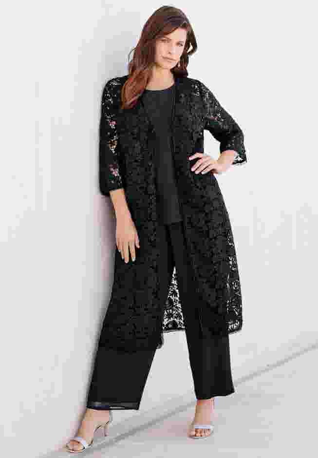 Plus Size Lace Duster & Pant Set image number 0