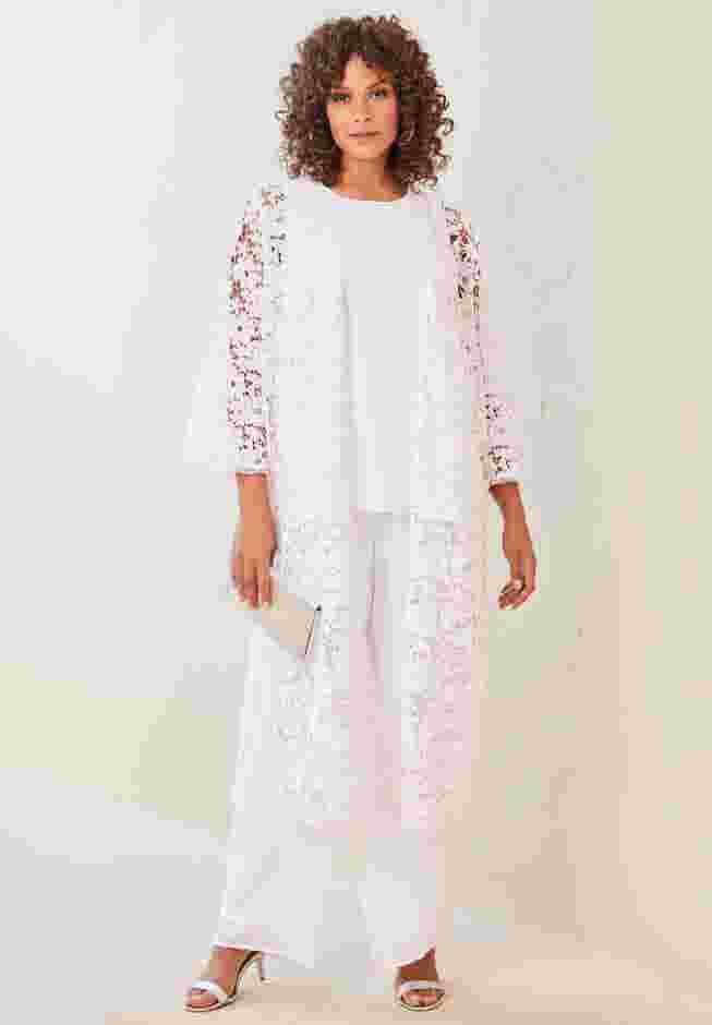 Plus Size 3-Piece Allover Lace Duster Pant Set – Formal Wear image number 0