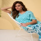 Plus Size Medallion Pattern French Crochet Sweater Top image number null