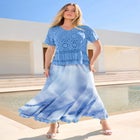 Plus Size Medallion Pattern French Crochet Sweater Top image number null