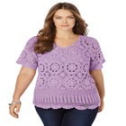 Plus Size Medallion Pattern French Crochet Sweater Top image number null