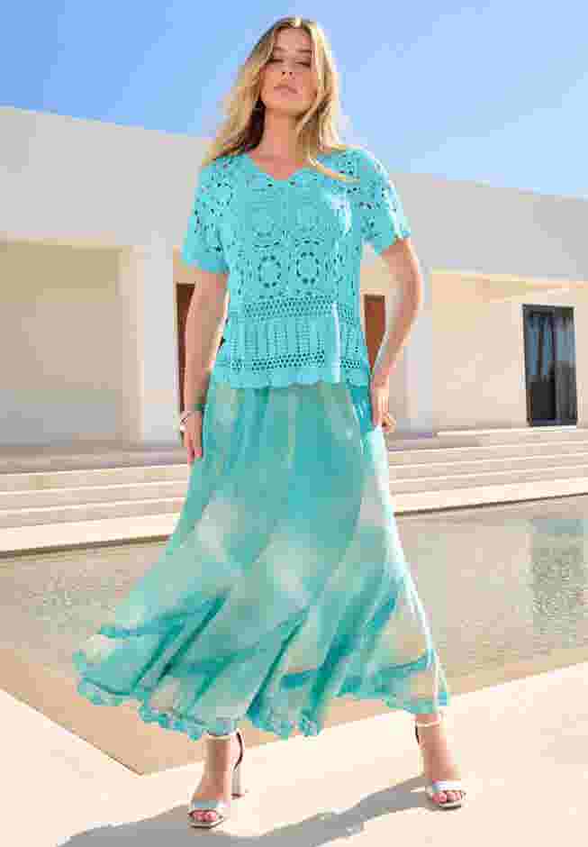 Plus Size Medallion Pattern French Crochet Sweater Top image number 0