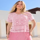 Plus Size Medallion Pattern French Crochet Sweater Top image number null