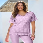 Plus Size Medallion Pattern French Crochet Sweater Top image number null