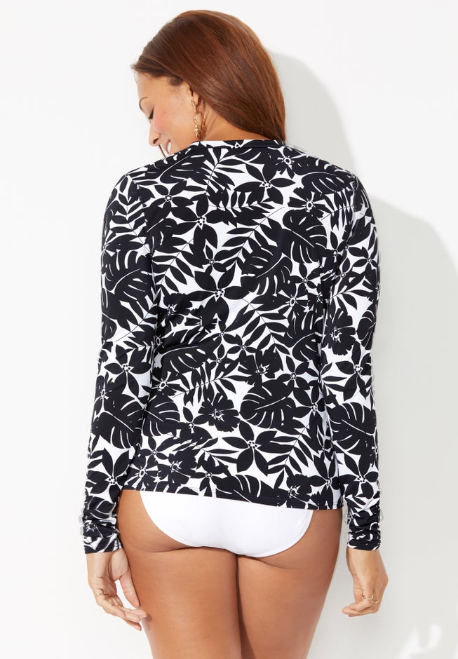 Chlorine Resistant Zip Up Long Sleeve Swim Rash Guard image number 1